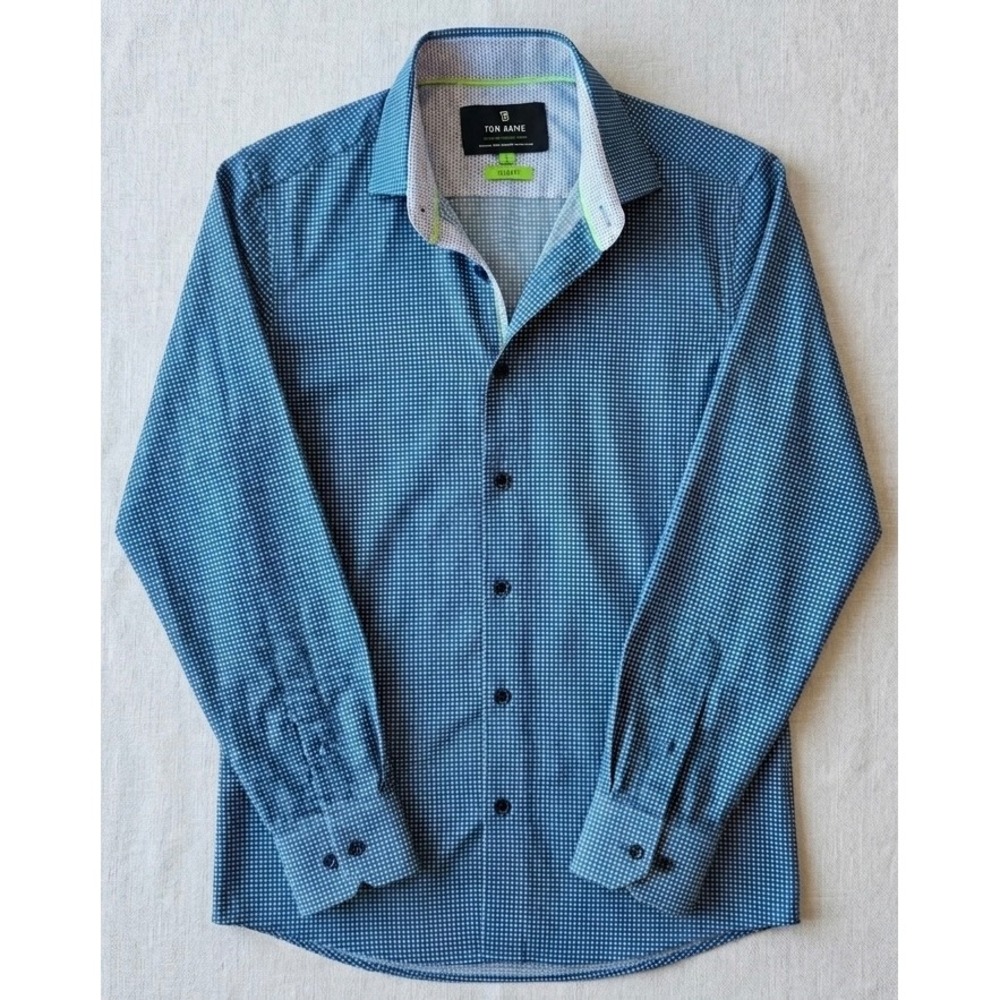 Tom Baine Performance Slim Fit Stretch Wrinkle Free Dress Shirt Blue Small
